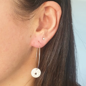 Star Disc Hoop Earrings - Silver